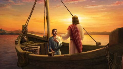 Gesù e Pietro stanno parlando sulla barca
