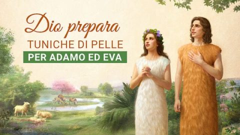 Dio prepara tuniche di pelle per Adamo ed Eva
