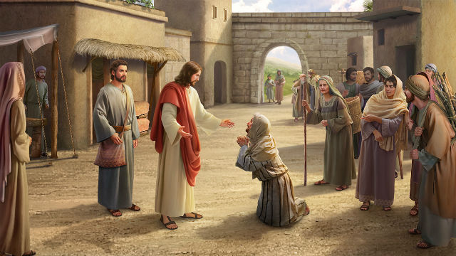 Gesù e i suoi discepoli per la strada, incontra il cieco