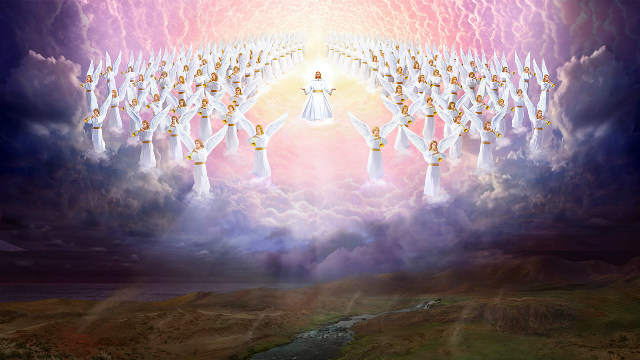 Il Signore Gesù e gli angeli stanno arrivando alle nuvole