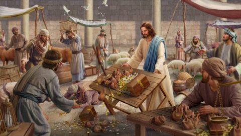 Il Signore Gesù purifica il tempio rovescia il tavolo